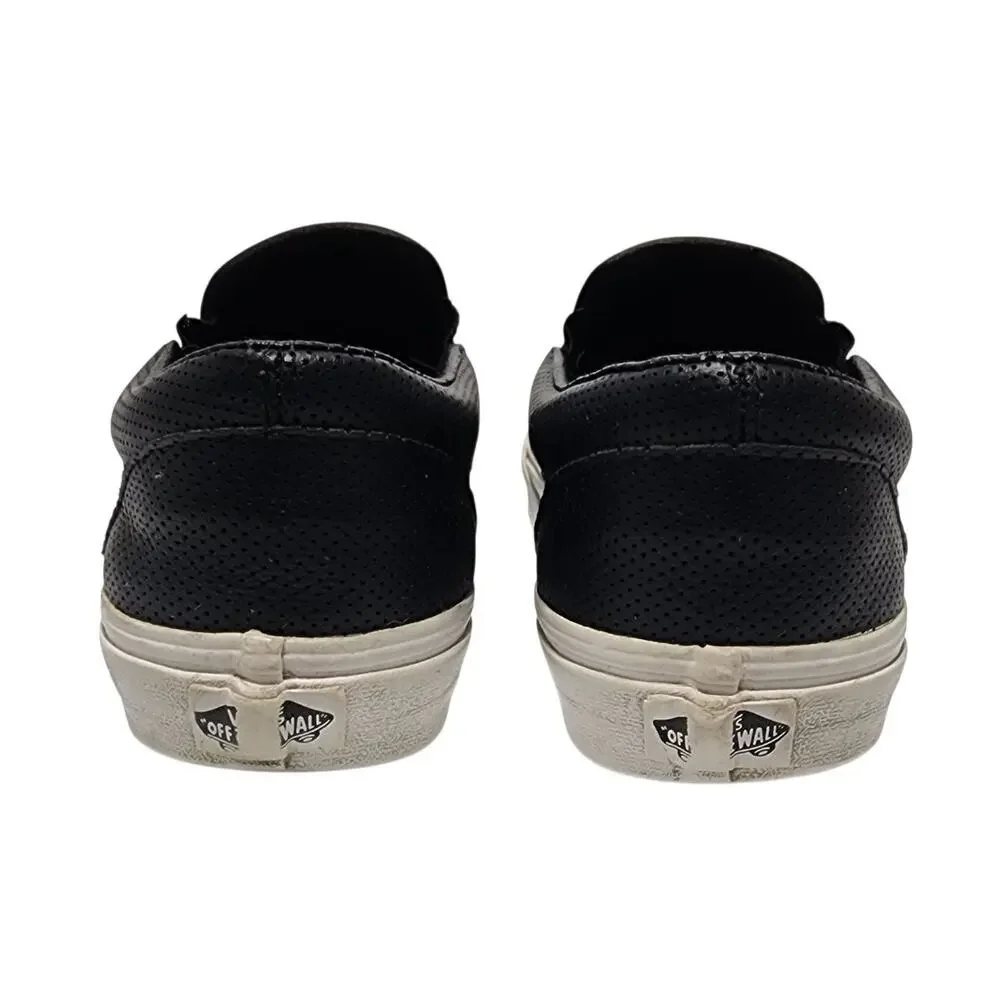 Vans Black Perforated Leather Flat Comfort Slip-On Sneakers Men's 8.5 Women's 10 - Picture 7 of 8
